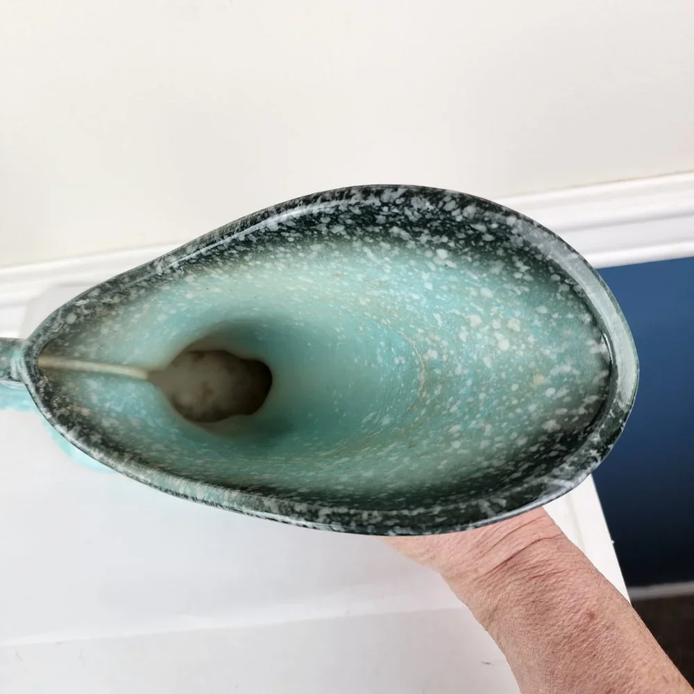Hull USA Vintage Cornucopia Aqua and Grey Speckled